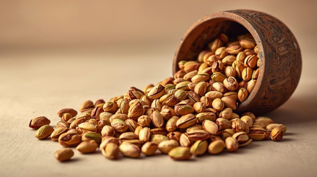 create a photo of pista in a bowl, it should look aesthetic the pista falling off from the bowl and looks amazing for the banner phot